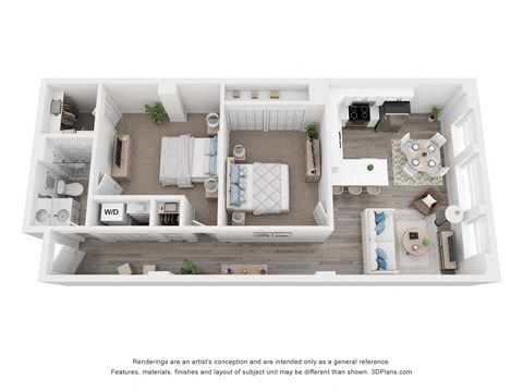 Floor plan for 2 beds, 1 bath, 946 sqft